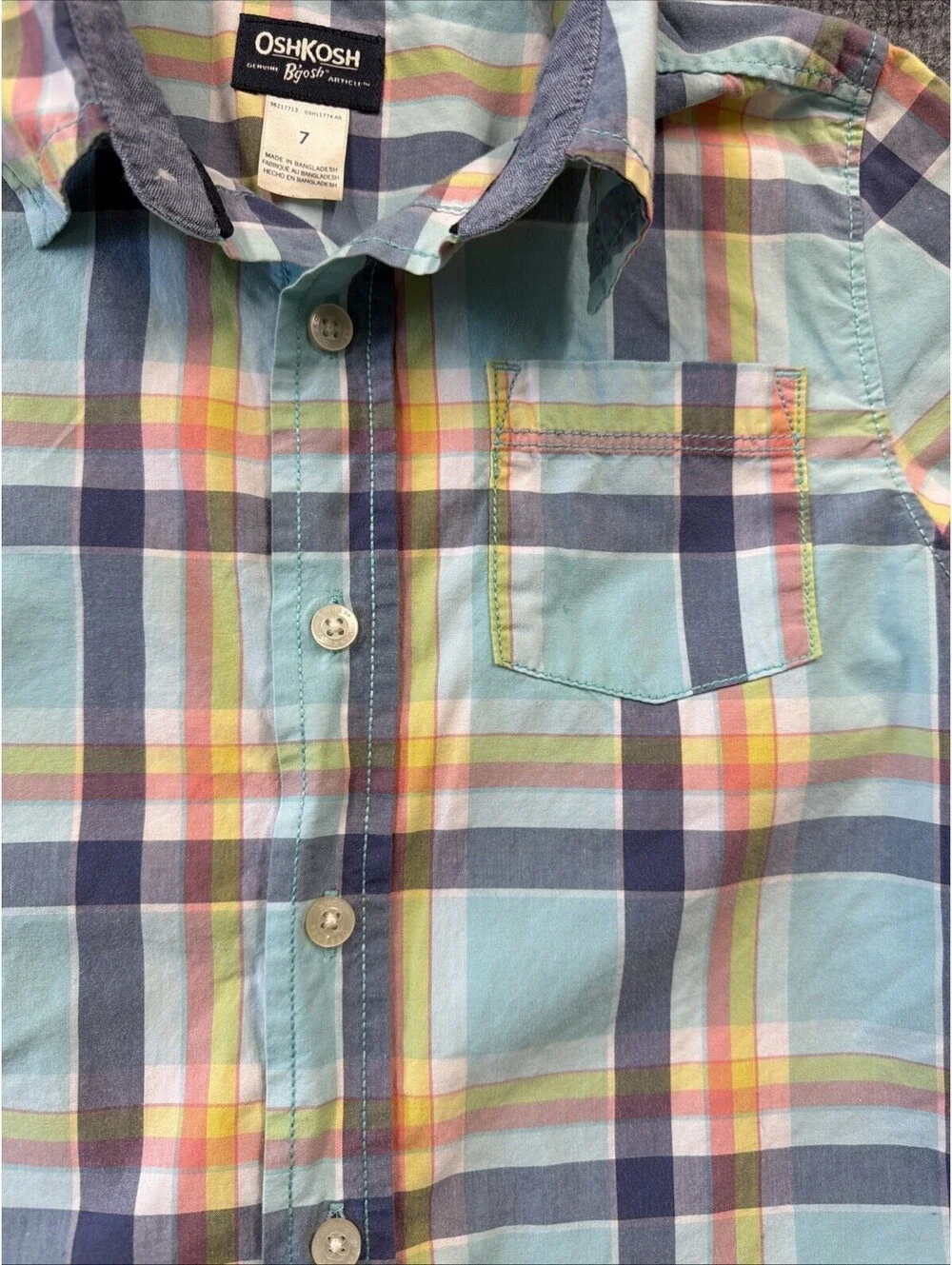 Oshkosh Boys Plaid Long Sleeve Dress Shirt Size 7